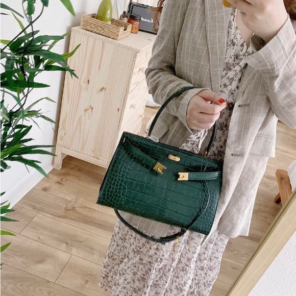 Authentic Tory Burch Lee Radziwill Satchel Croc Embossed Leather Satchel - Picture 10 of 15